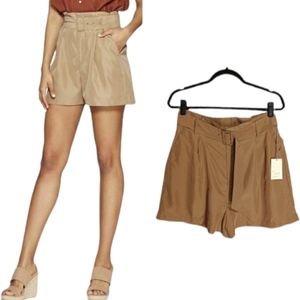 A NEW DAY Light Brown Tan Paperbag Waist Belted Shorts 12 NWT